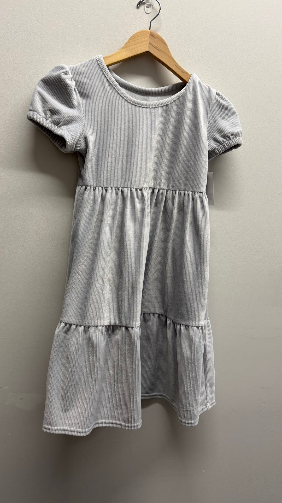 George Brushed Velour Corduroy Style Dress – 10-12 | Light Grey | Tiered Skirt
