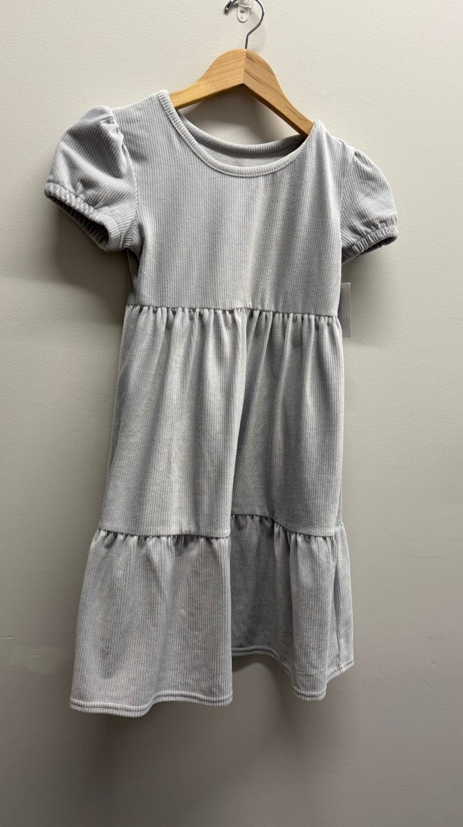 George Brushed Velour Corduroy Style Dress – 10-12 | Light Grey | Tiered Skirt - Nest and Sprout-Consignment