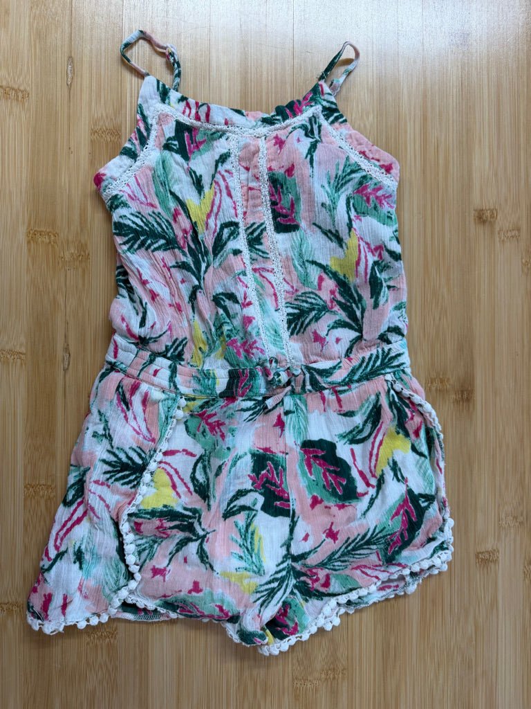 Jessica Simpson Tropical Short Romper – 4 | Green & Pink Tank Strap | Play - Nest and Sprout-Consignment