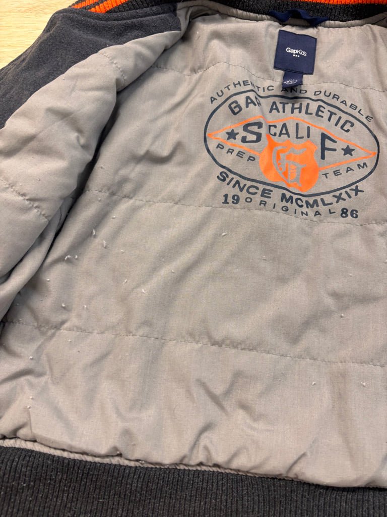 Gap Kids Varsity Jacket – Size 6 Grey & Orange - Nest and Sprout - Consignment