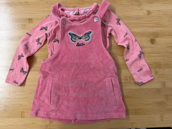 Levi's Velour Corduroy Jumpsuit & Butterfly Top Set – 2T | Light Pink