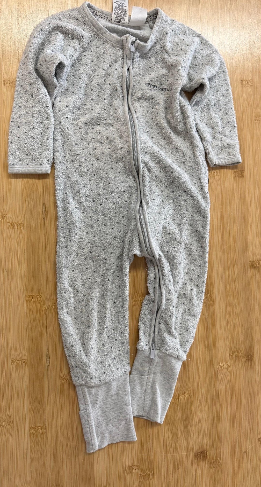 Bonds Wondersuit – 12-18 Months | Terry Grey | Black Polka Dots