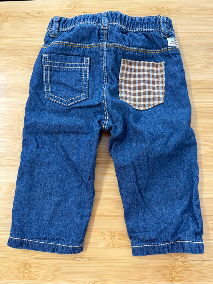 Mexx Jeans – 6–9M | Brown Blue Gingham Inside Waist Knee Patch Lined Medium-Dark Wash