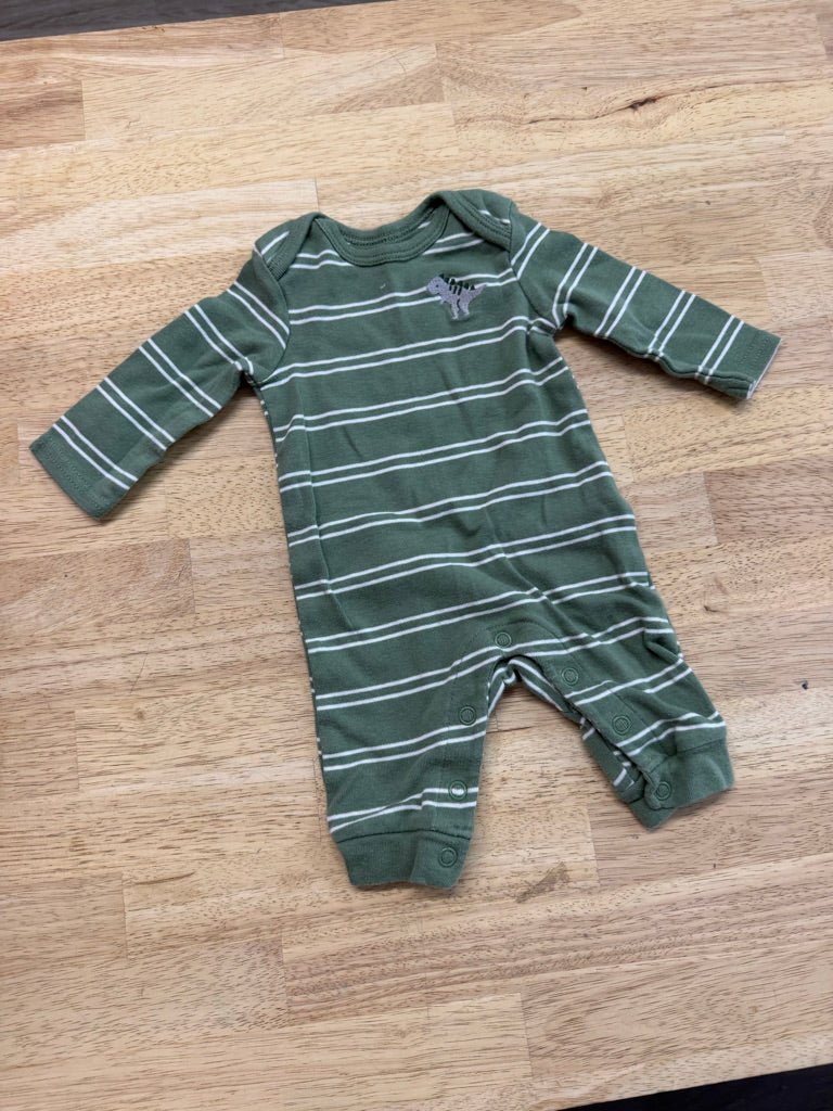 Carter's Green Stripe Snap Romper – Newborn - Nest and Sprout-Consignment