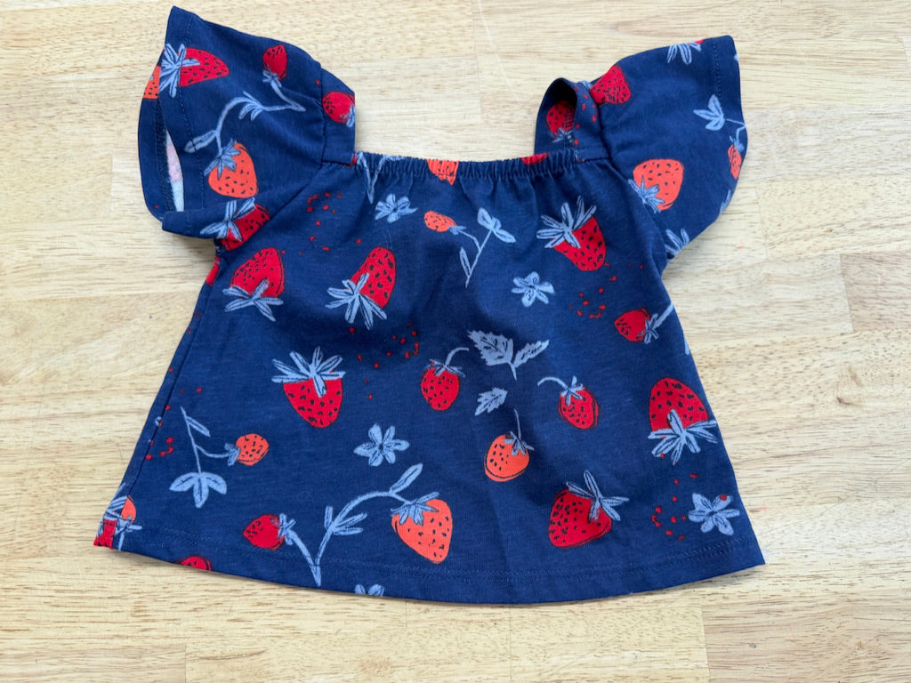 Carter's Top – 0–3M | Navy Strawberry Square Neckline