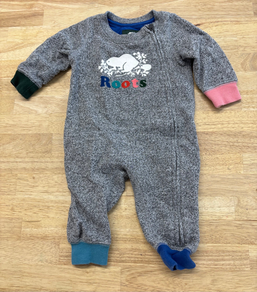 Roots Heather Grey Over Romper | Size 3–6M