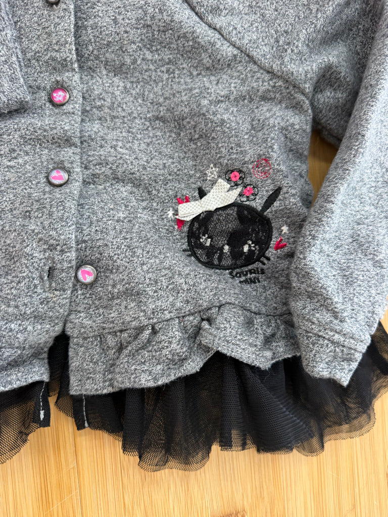 Souris Mini Grey Tulle Peplum Button-Up Sweatshirt – 24M