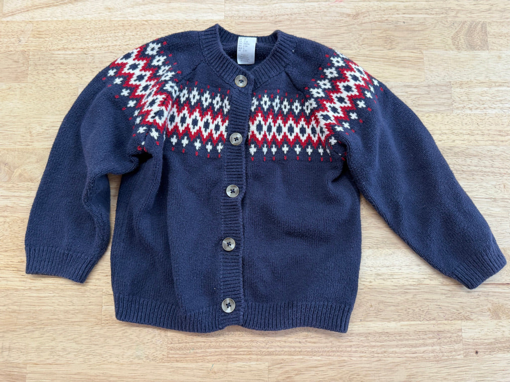 H&M Knit Sweater – 2/3Y | Blue Button-Up Print Neckline