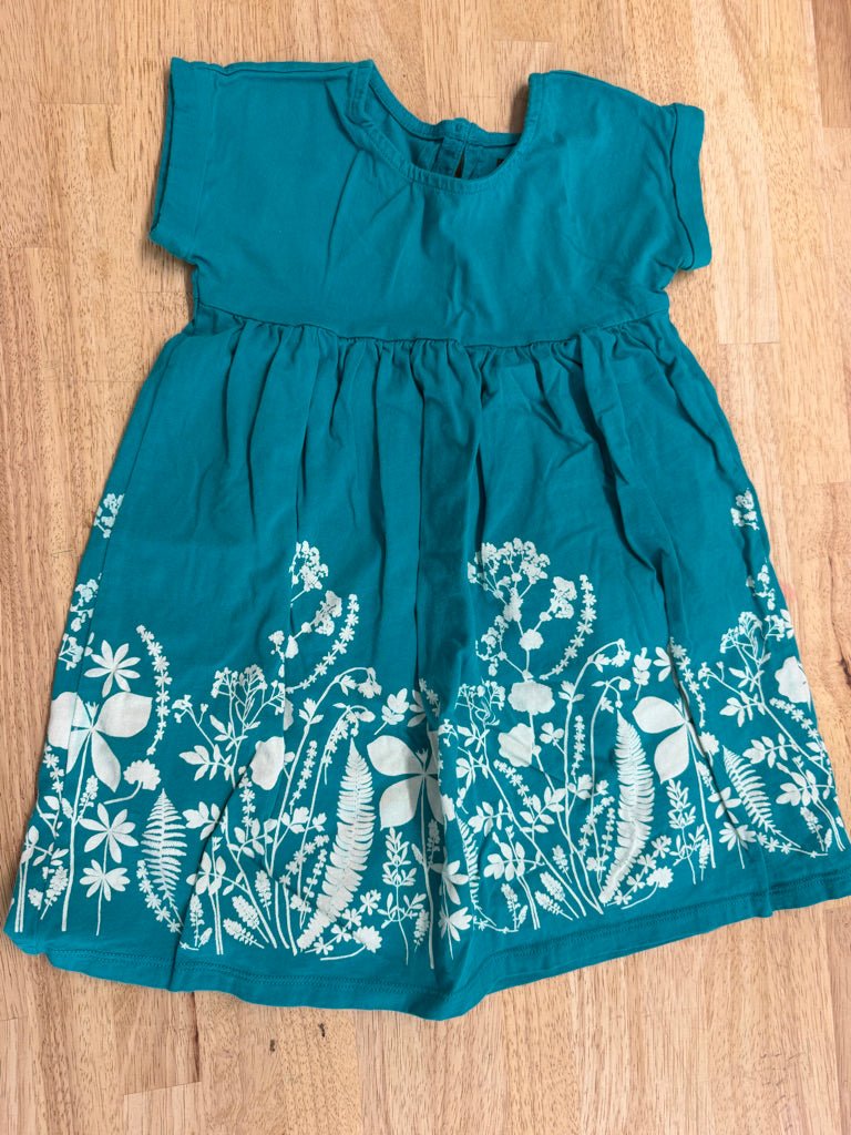 Tea Collection Dress – 4 | Teal Bleached Print with Fauna | Short Sleeve - Nest and Sprout-Consignment