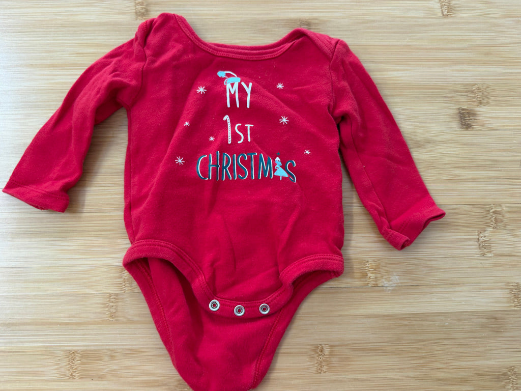 Indigo Baby My First Christmas Bodysuit – 0–3M | Red Long Sleeve 100% Cotton | Holiday
