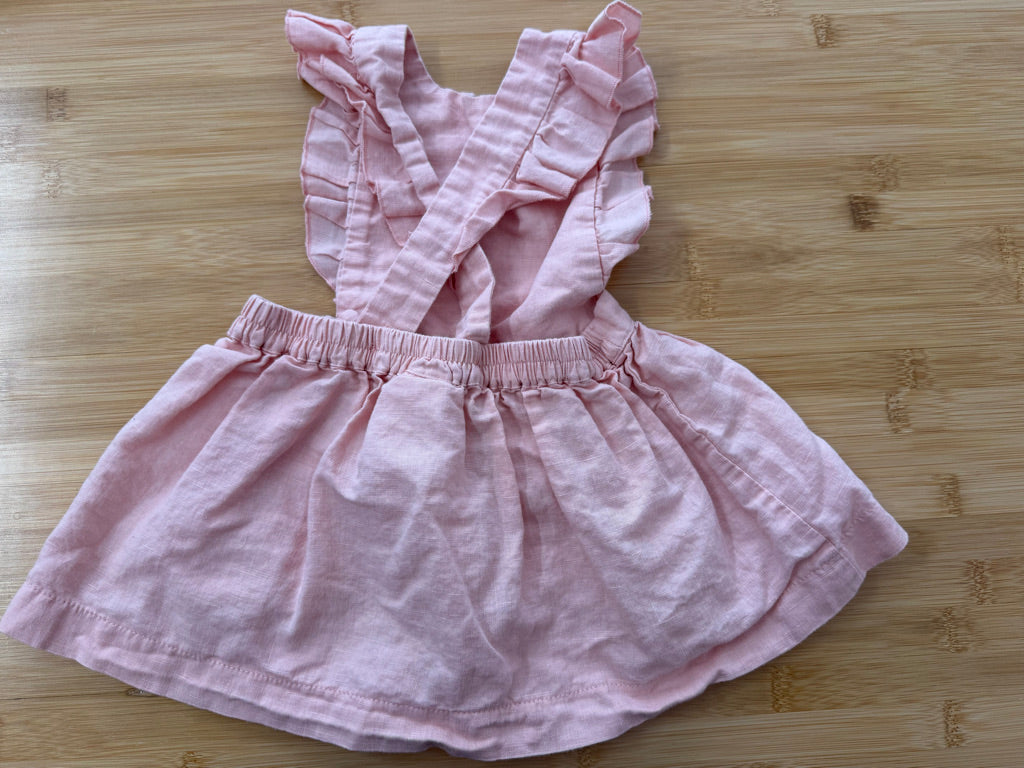 Beba Bean Apron Dress – 6–12M | Pink Cotton Linen Blend