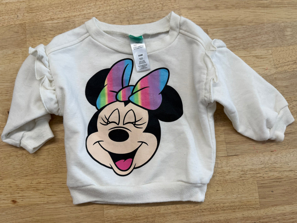 Disney Baby Sweatshirt – 3–6M | Cream, Minnie Mouse & Rainbow Bow
