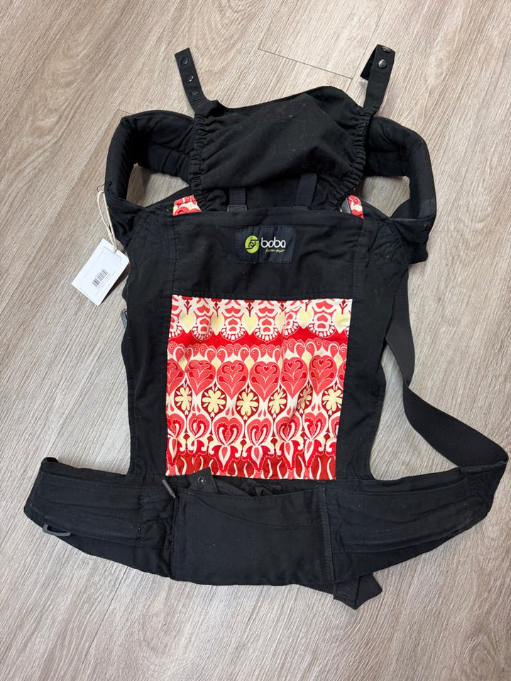 Boba Baby Carrier – Black with Red Damask Print - Nest and Sprout-Consignment