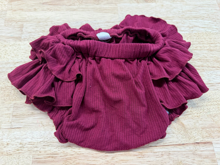 Kate Quinn Ruffle Diaper Cover – 12–18M | Burgundy Elastic