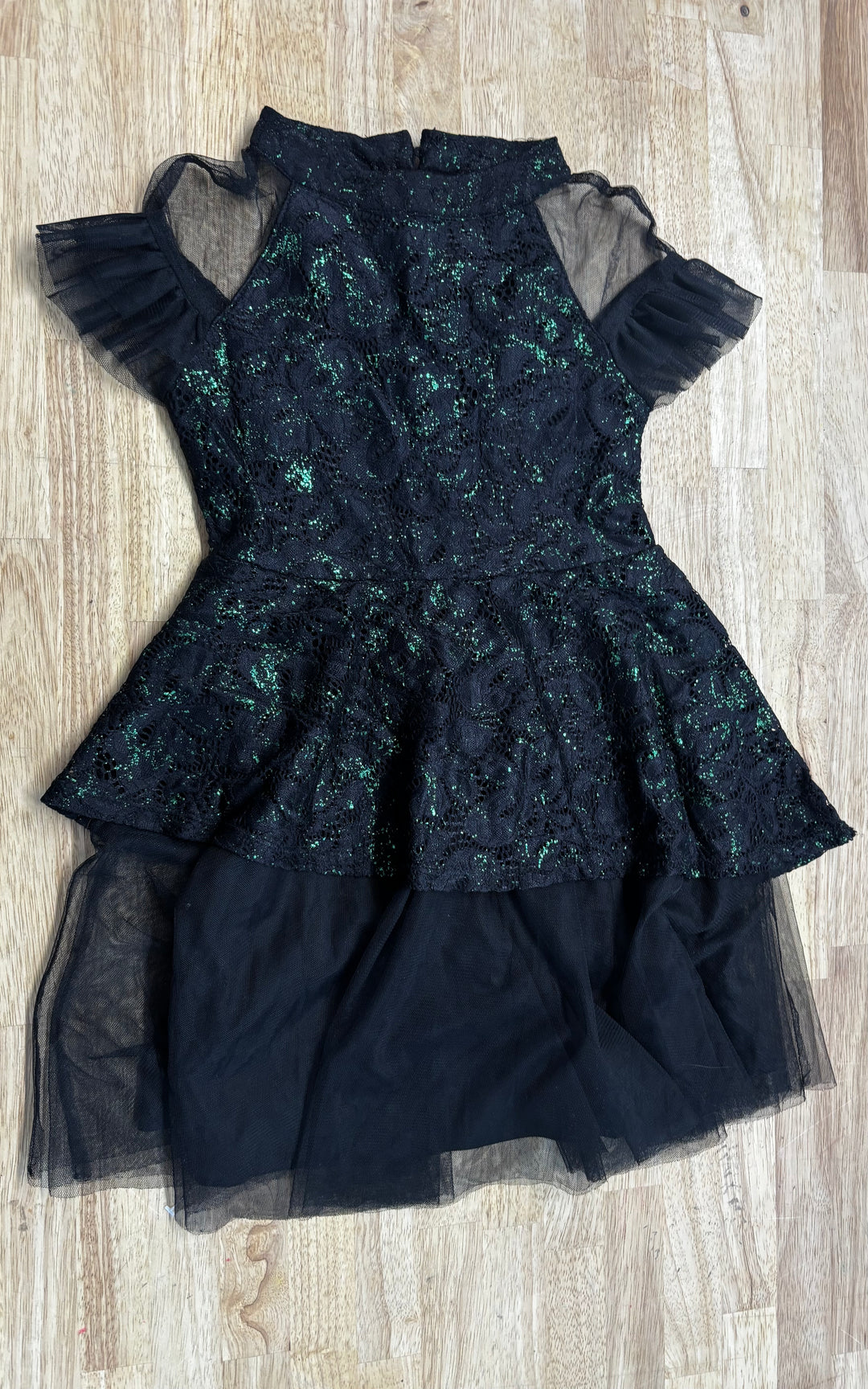 Wicked Black Sparkle Lace Overlay Dress Mesh Sleeves | Size 8