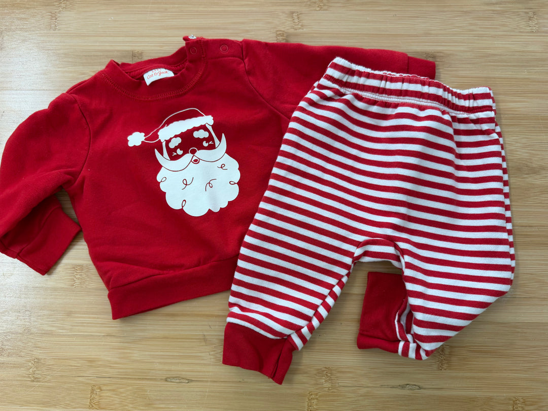 Cat & Jack Santa Sweatshirt & Stripe Legging Outfit – 3–6M | Holiday