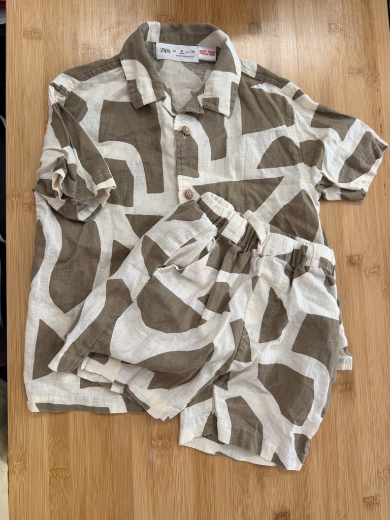 Zara 55% Linen Button-Up & Shorts Set – 5 | Lightweight Two-Piece - Nest and Sprout-Consignment