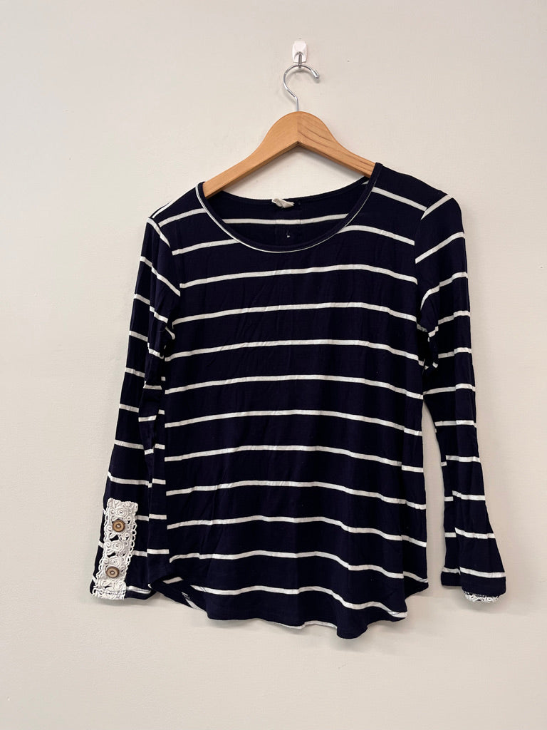 Pink Blush S Maternity Top – Blue/White Stripe Rayon