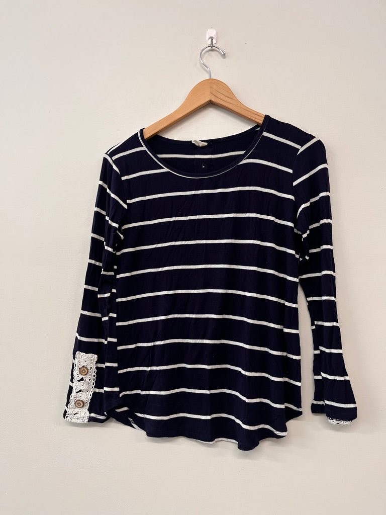Pink Blush S Maternity Top – Blue/White Stripe Rayon - Nest and Sprout - Consignment