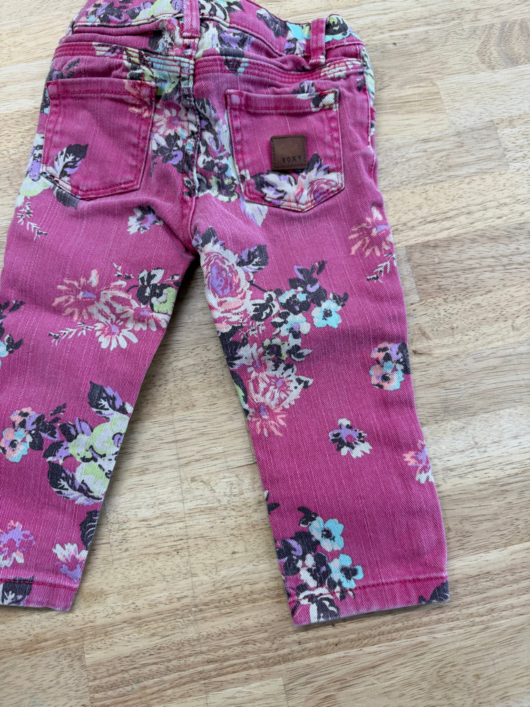 Roxy Floral Denim Jeans – 24M | Pink Floral, Adjustable Elastic