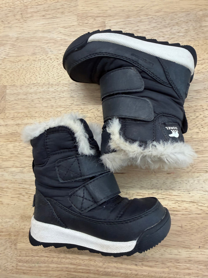 Sorel Winter Boot – 5 | Black with Double Velcro and Faux Fur