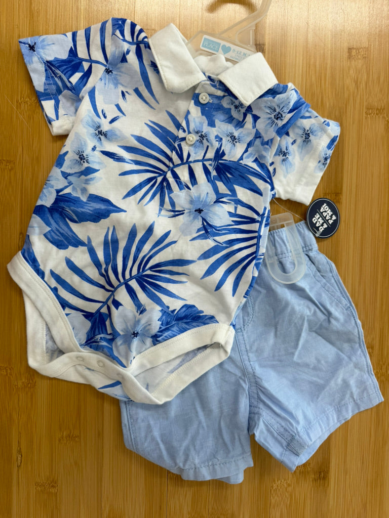 The Children's Place Summer Set – 9–12M | Blue Floral Shorts | NWT