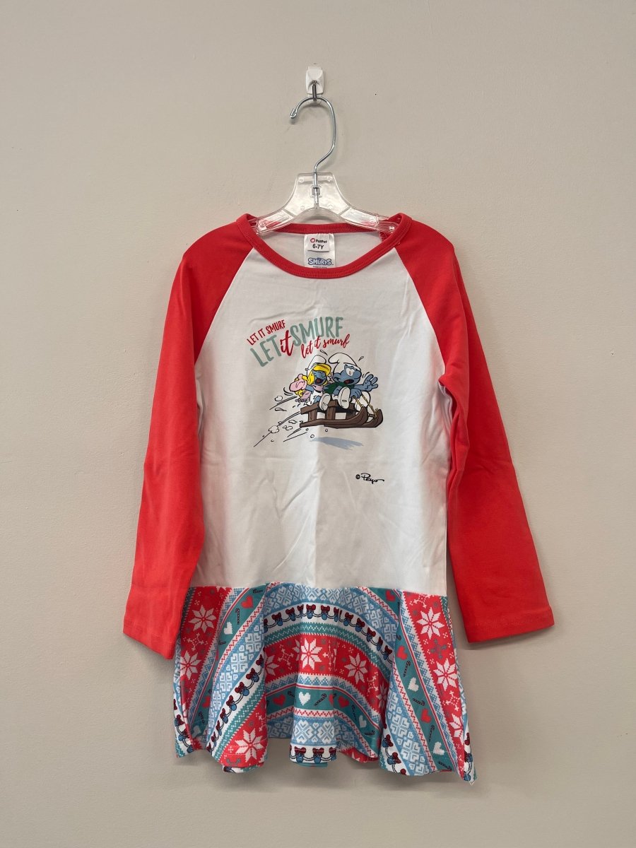PatPat Smurfs Christmas Dress (NWT) 6/7 - Nest and Sprout - Consignment