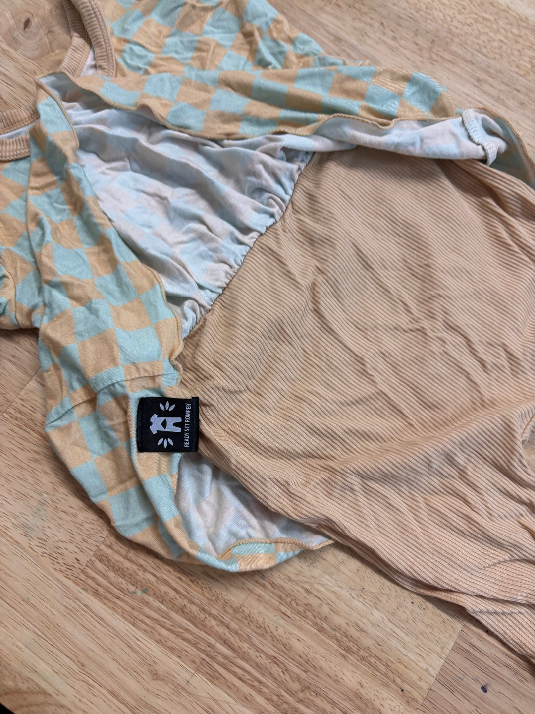 Ready Set Romper 6-12M - Beige/Mint Checker Bamboo Dress