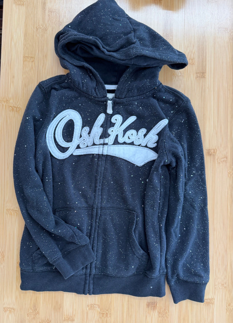 OshKosh Zip-Up Sweatshirt – 4T | Black Allover Sparkle