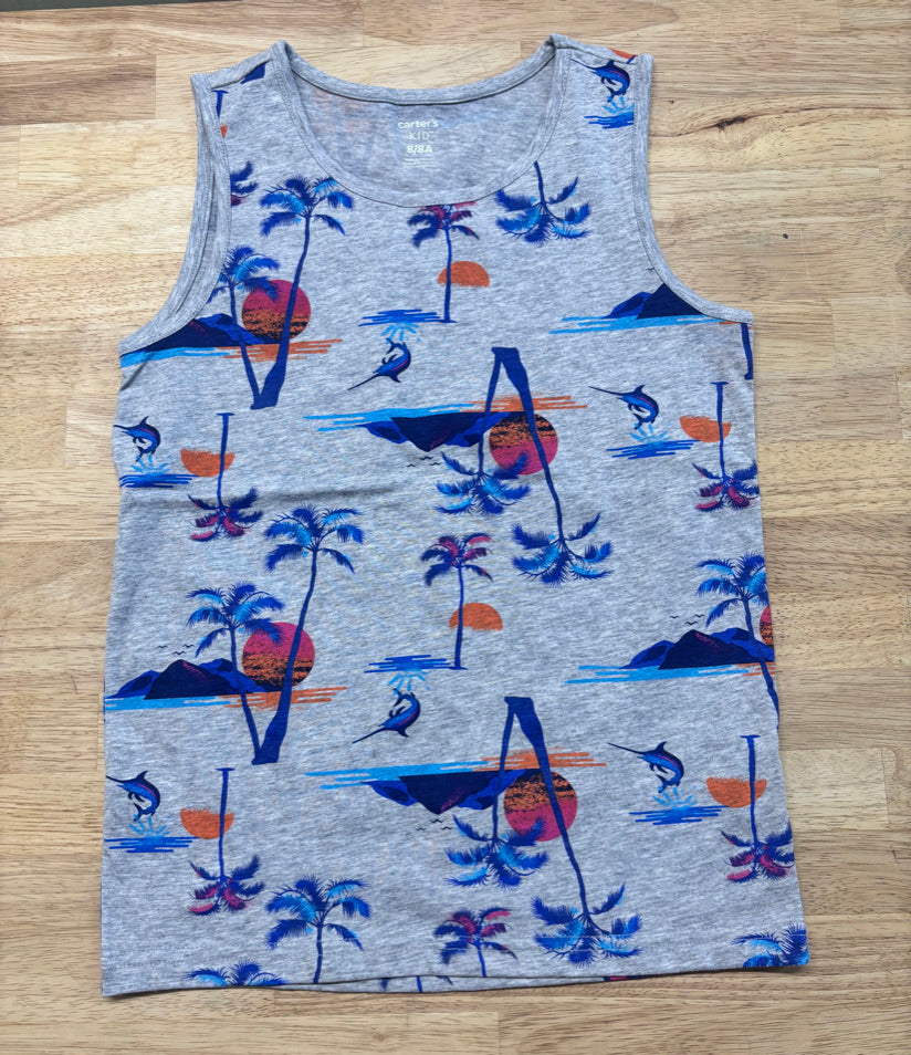 Carters Light Grey Palm Tree Tank Size 8