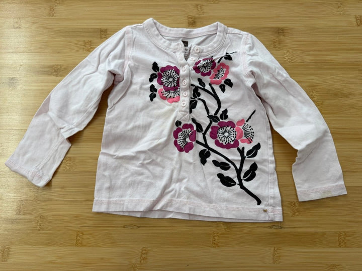 Tea Collection Top – 2 | Light Pink Floral Quarter-Button Long Sleeve - Nest and Sprout-Consignment