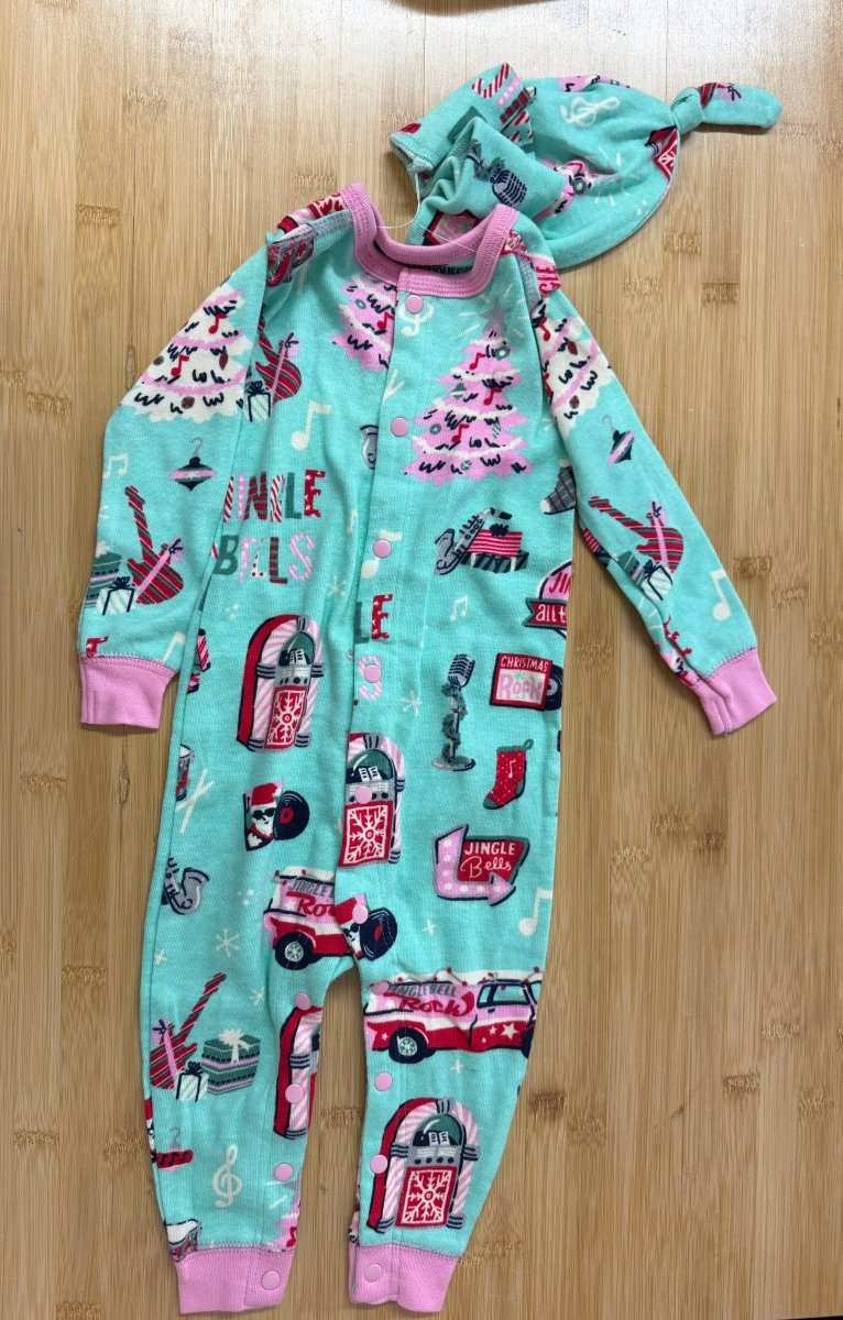 Hatley Christmas Rock Snap Sleeper – 12–18M | Light Green Like New | Holiday - Nest and Sprout-Consignment