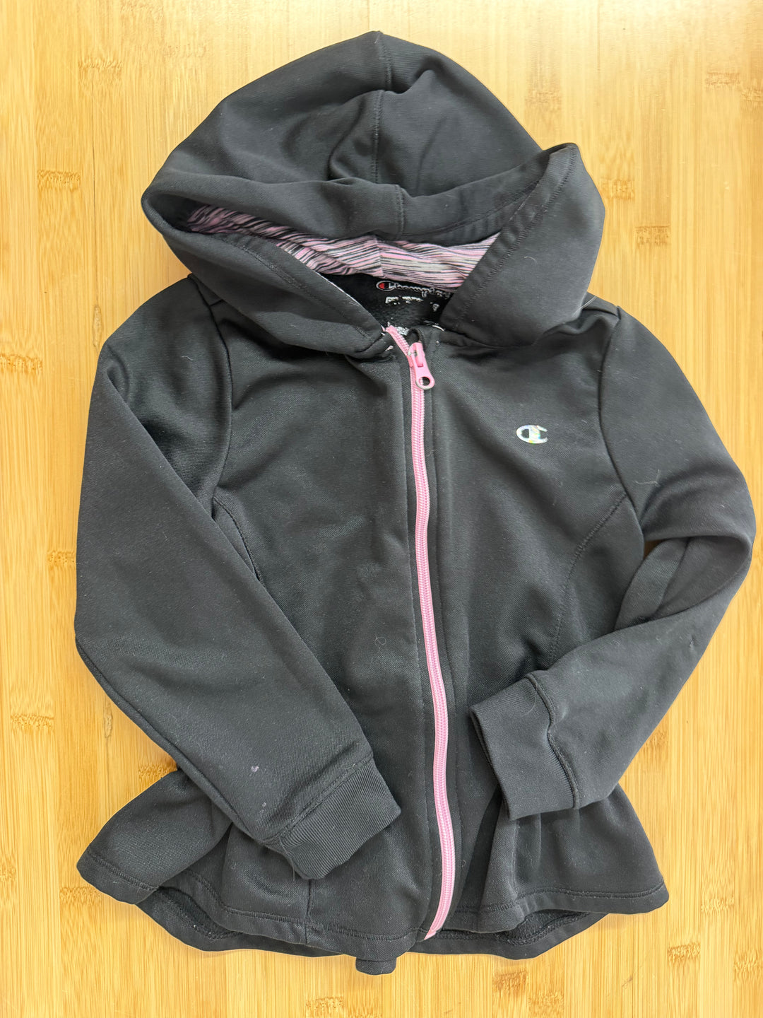 Champion Ruffle Hoodie – 4 | Black with Pink Zero Logo | Ruffle Back