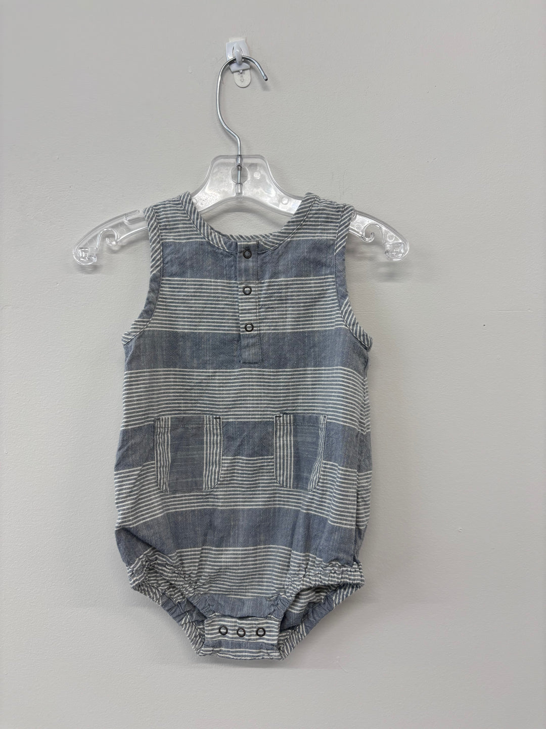 Pehr Bubble Romper, Size 12-18 Months, Denim, Short Sleeves