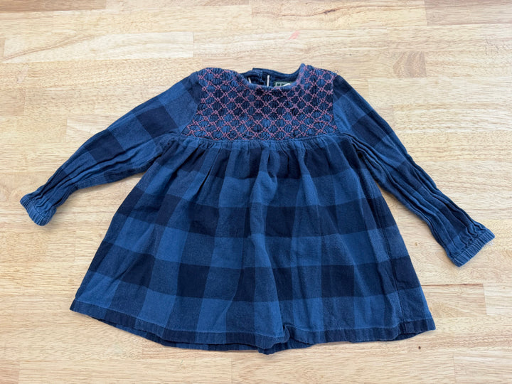 Roots Smocked Dress – 18 Months | Navy Plaid with Purple | Long Sleeve
