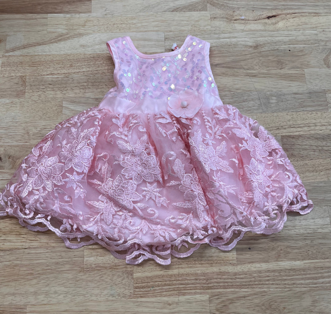 Babyhug 3–6M Pink Dress – Sequin Overlay
