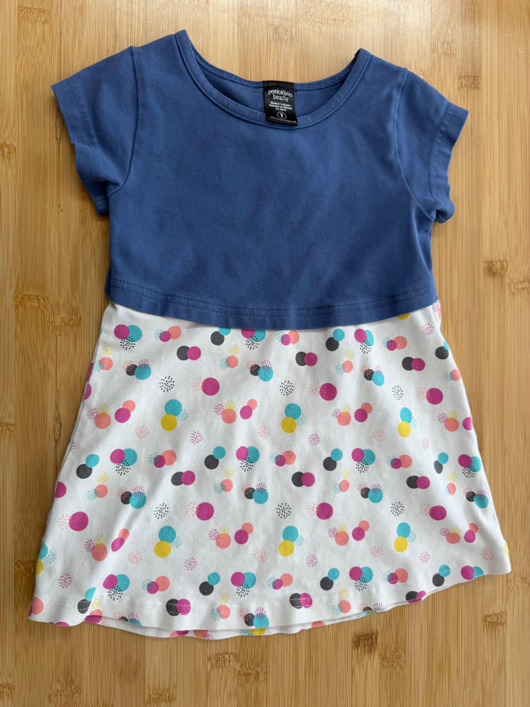 Peekaboo Beans Skirted Top – 3 | Blue Spotted on Cream