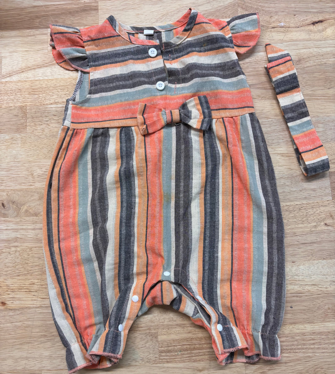 Linen Stripe Romper – 90cm Orange & Black
