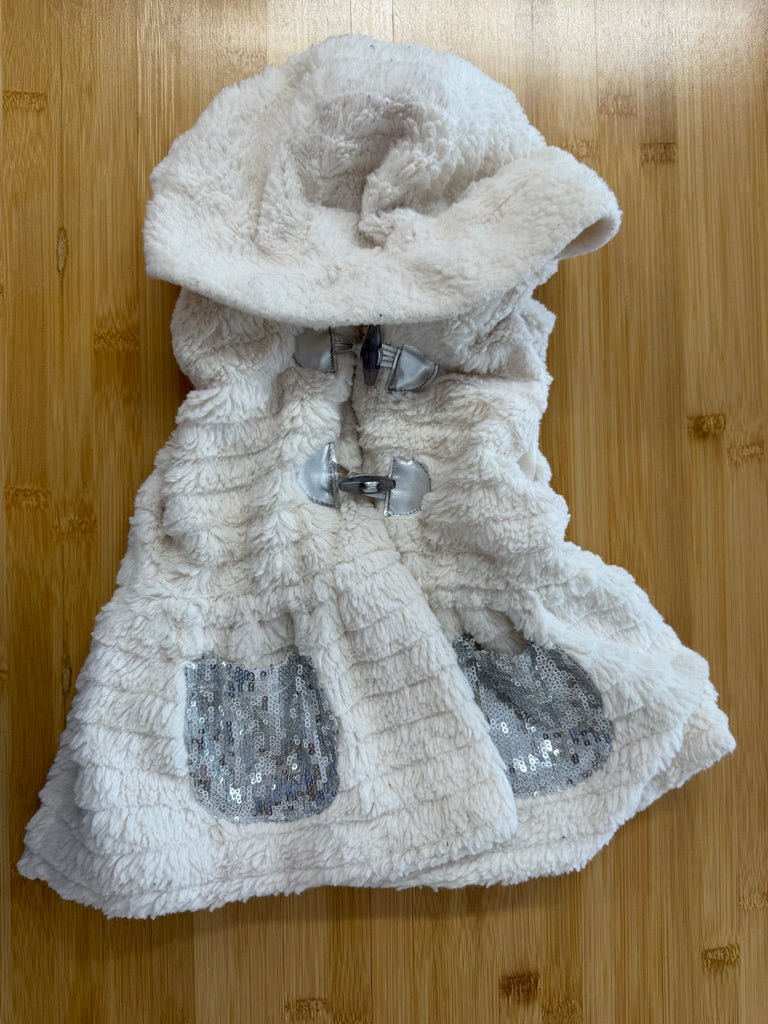 Little Lass Fleece Vest – 12M | Fur Trim Silver Sequin Pockets - Nest and Sprout-Consignment