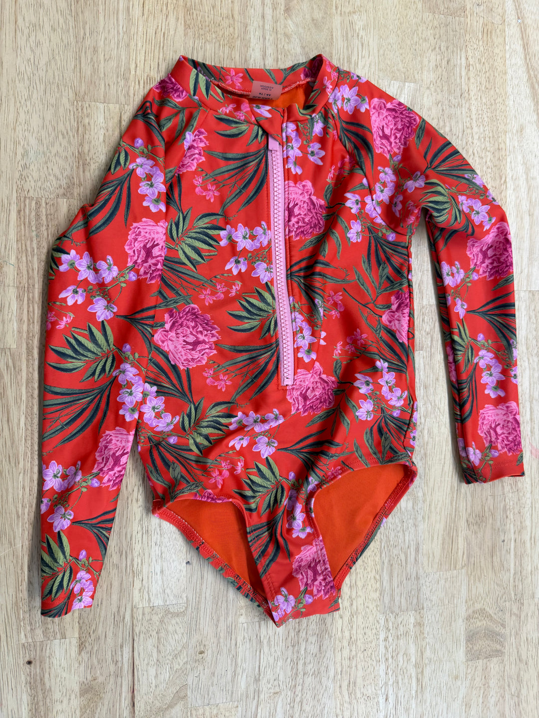 Old Navy One Piece Swimsuit – 4T | Red Floral | Long Sleeve