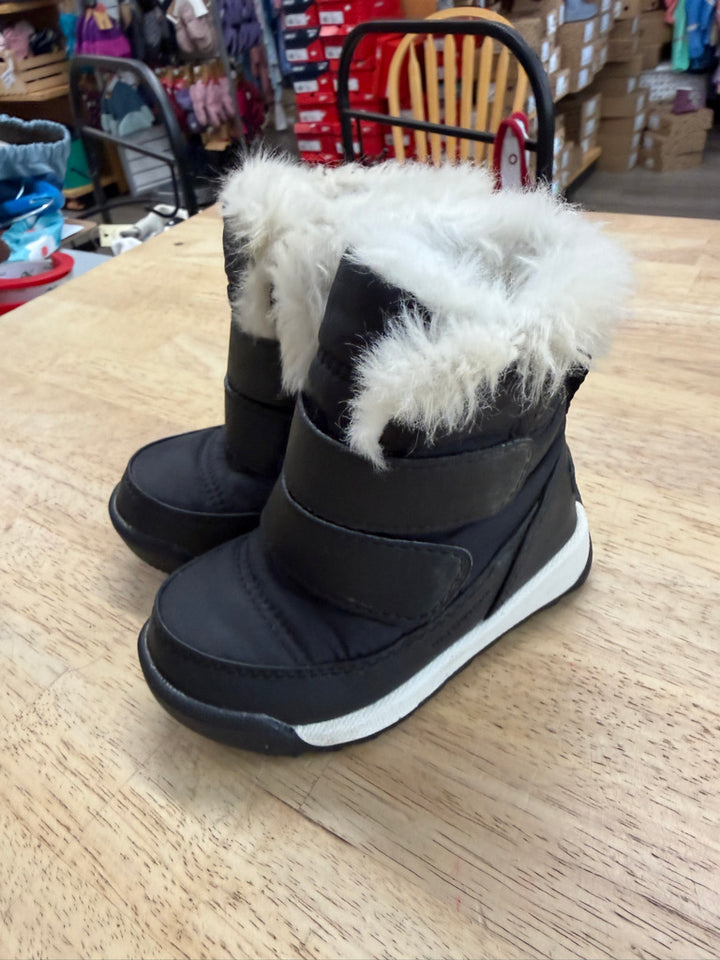 Sorel Winter Boot – 5 | Black with Double Velcro and Faux Fur