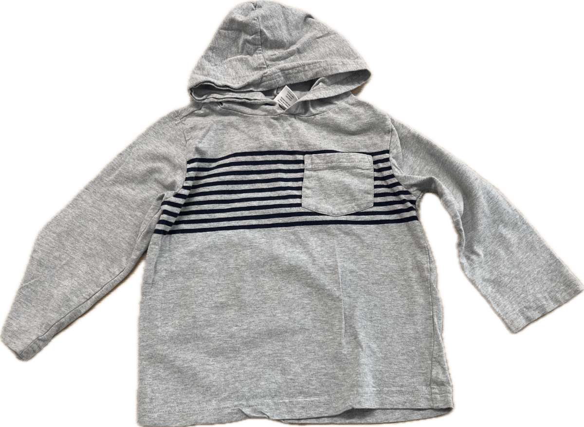 Gymboree 3T Long Sleeve Hooded Shirt – Grey with Blue Stripes - Nest and Sprout - Consignment