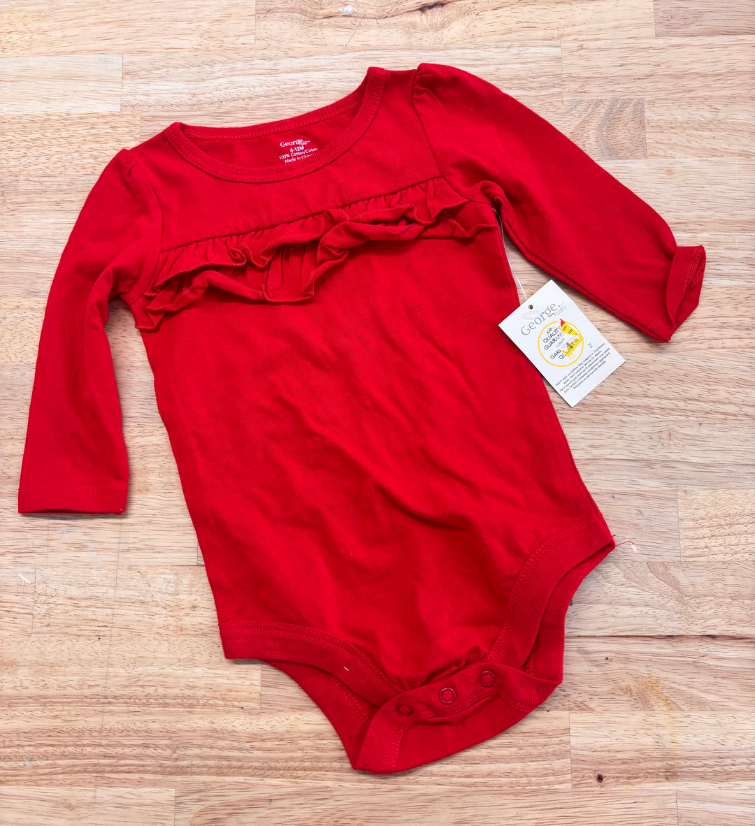 George 6-12M Red Ruffle Bodysuit NWT