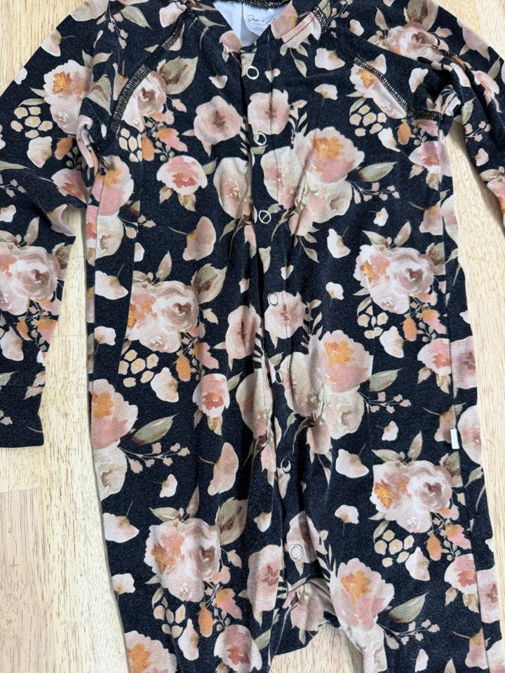 Jax & Lennon Dark Neutral Floral Snap-Up Romper – 18–24M - Nest and Sprout-Consignment