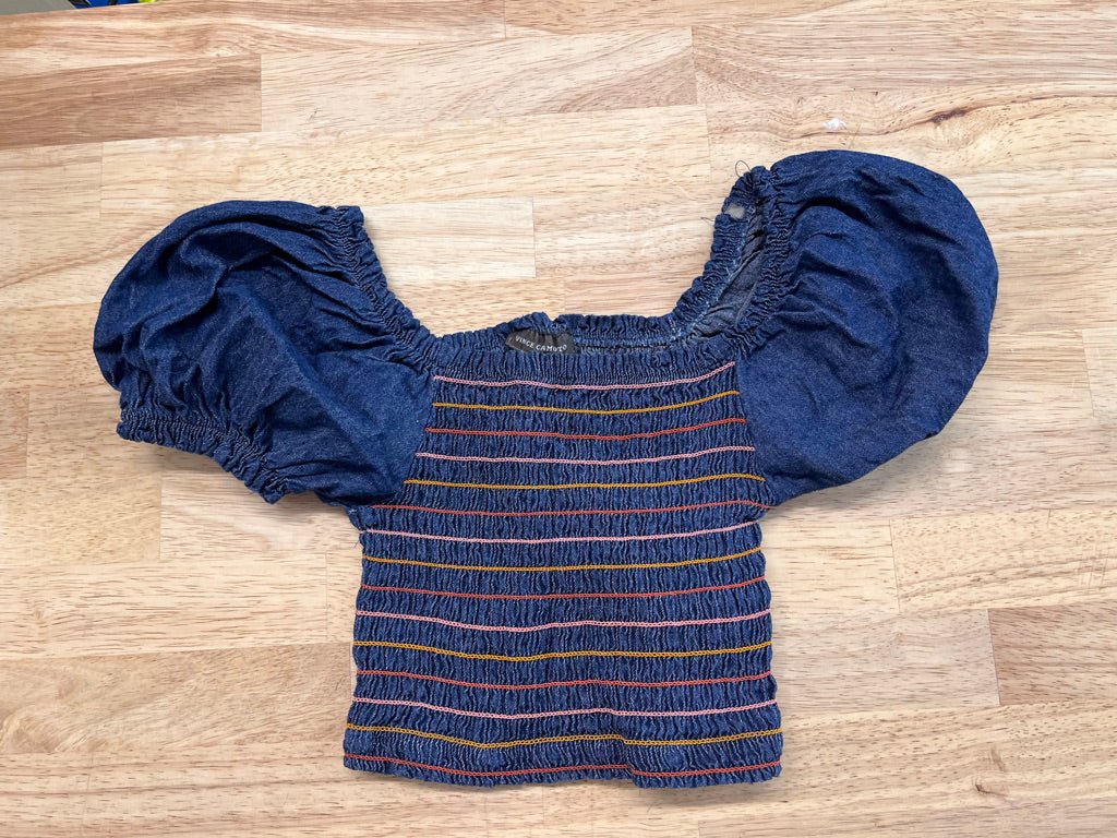 Vince Camuto 3T Denim Top - Off - Shoulder Crop Style - Nest and Sprout - Consignment