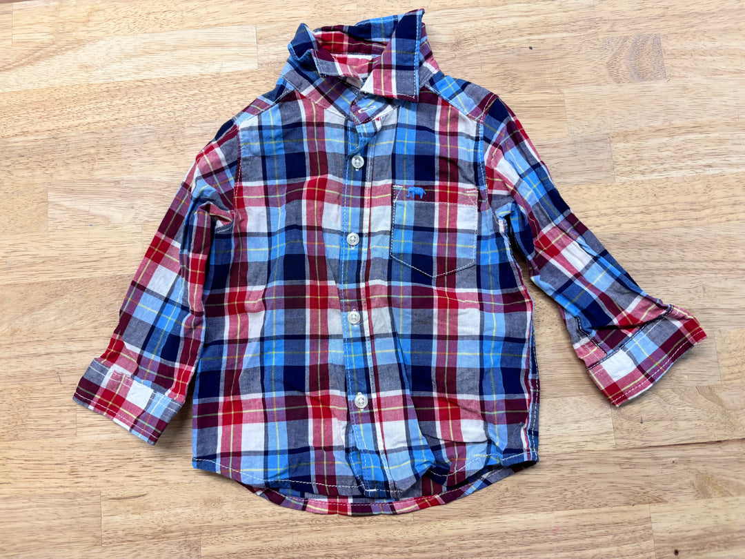 Carters 12M Red & Navy Plaid Button-Up
