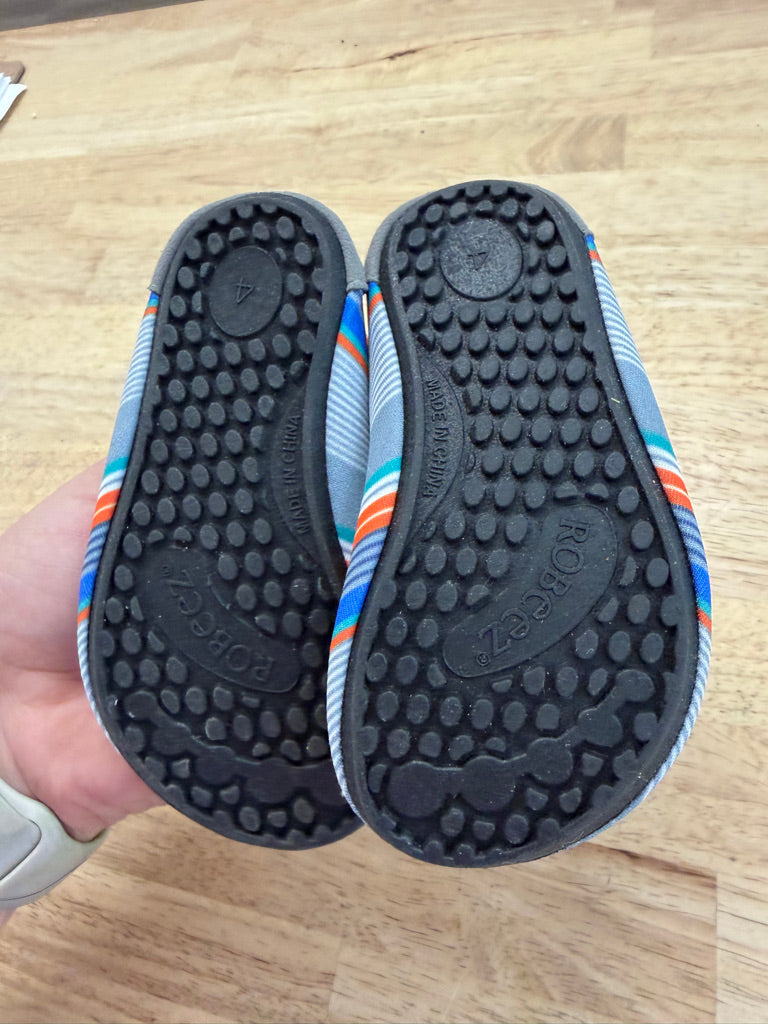 Robeez Water Shoes – 4 (6–12M, EU 18) | Orange Blue Grey Stripe