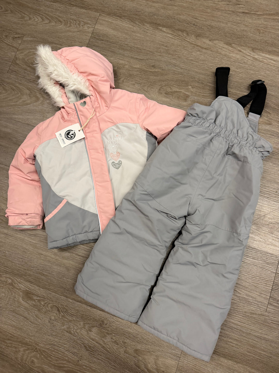 Gusti Two Piece Snowsuit – 3T | Pink and Light Grey