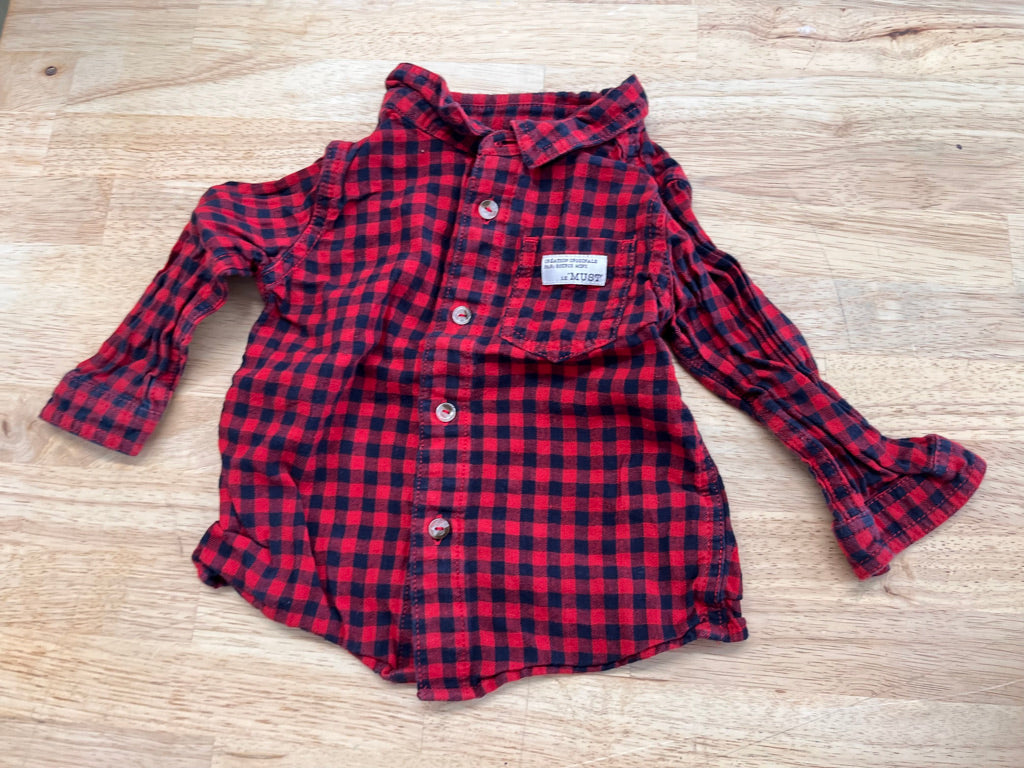 Souris Mini Button-Up Shirt – 9–12M Black & Red Gingham