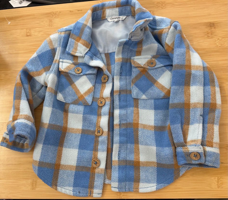 George Blue & Brown Plaid Button-Up Jacket – 4 - Nest and Sprout-Consignment